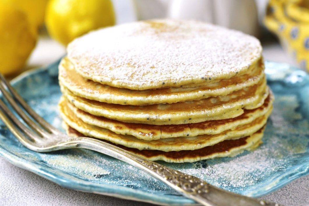 Lemon and Poppy Seed Pancakes with Oat Cream